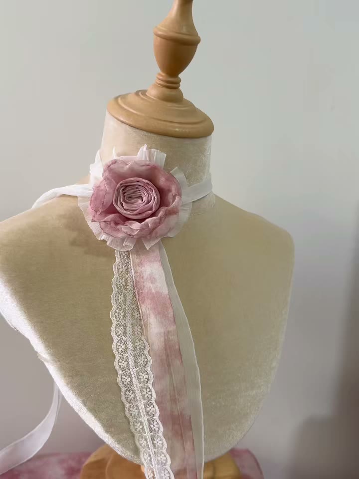 Handmade Tie Dye Rose Choker Necklace