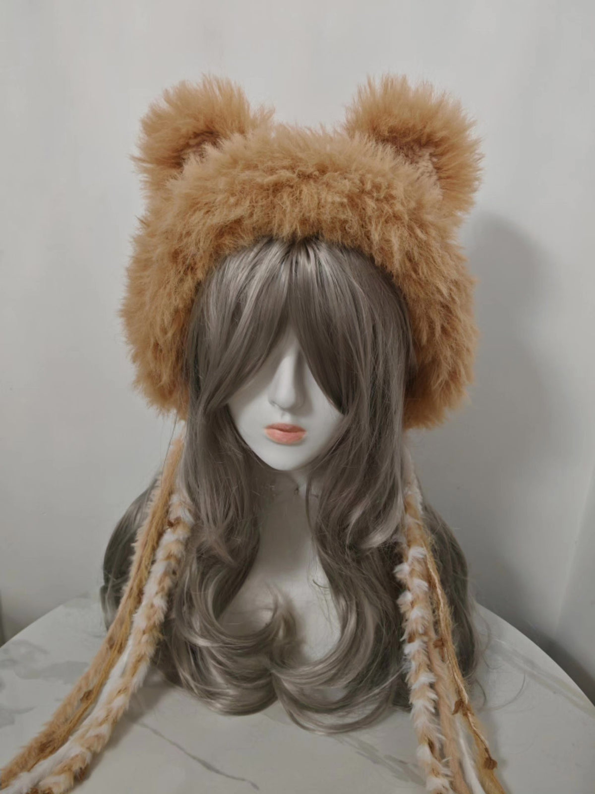 Plush Bear Hat Milk Coffee Faux Fur