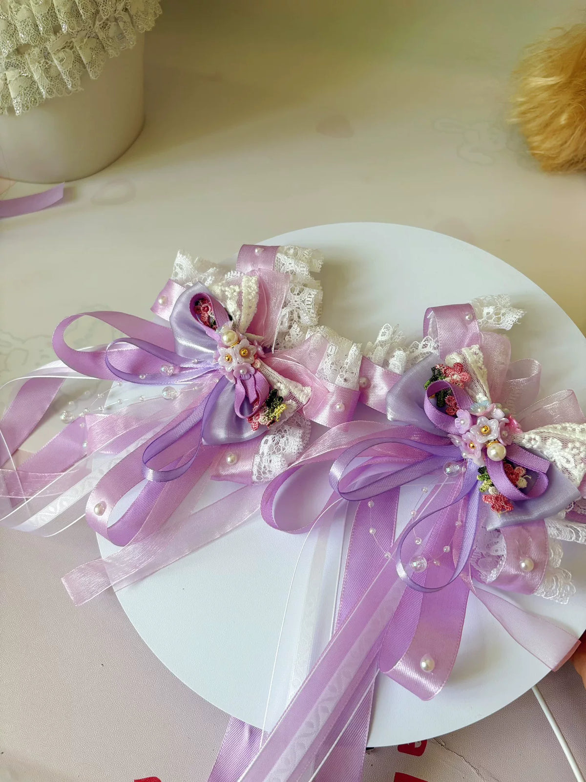 Adornos para el pelo con lazo de satén morado Lolita