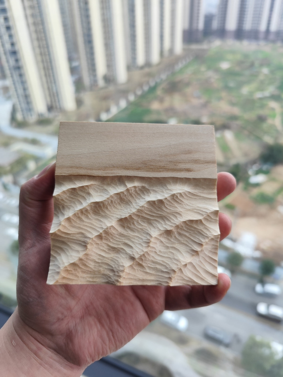 Handcarved Linden Wood Wave Relief Sculpture