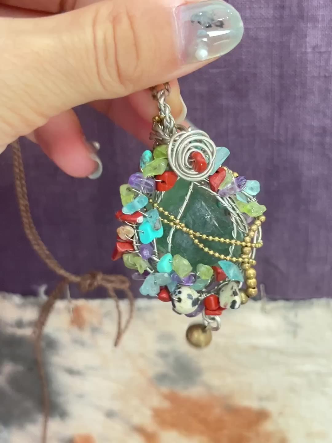 Handmade Copper Wire Wrapped Green Fluorite Pendant