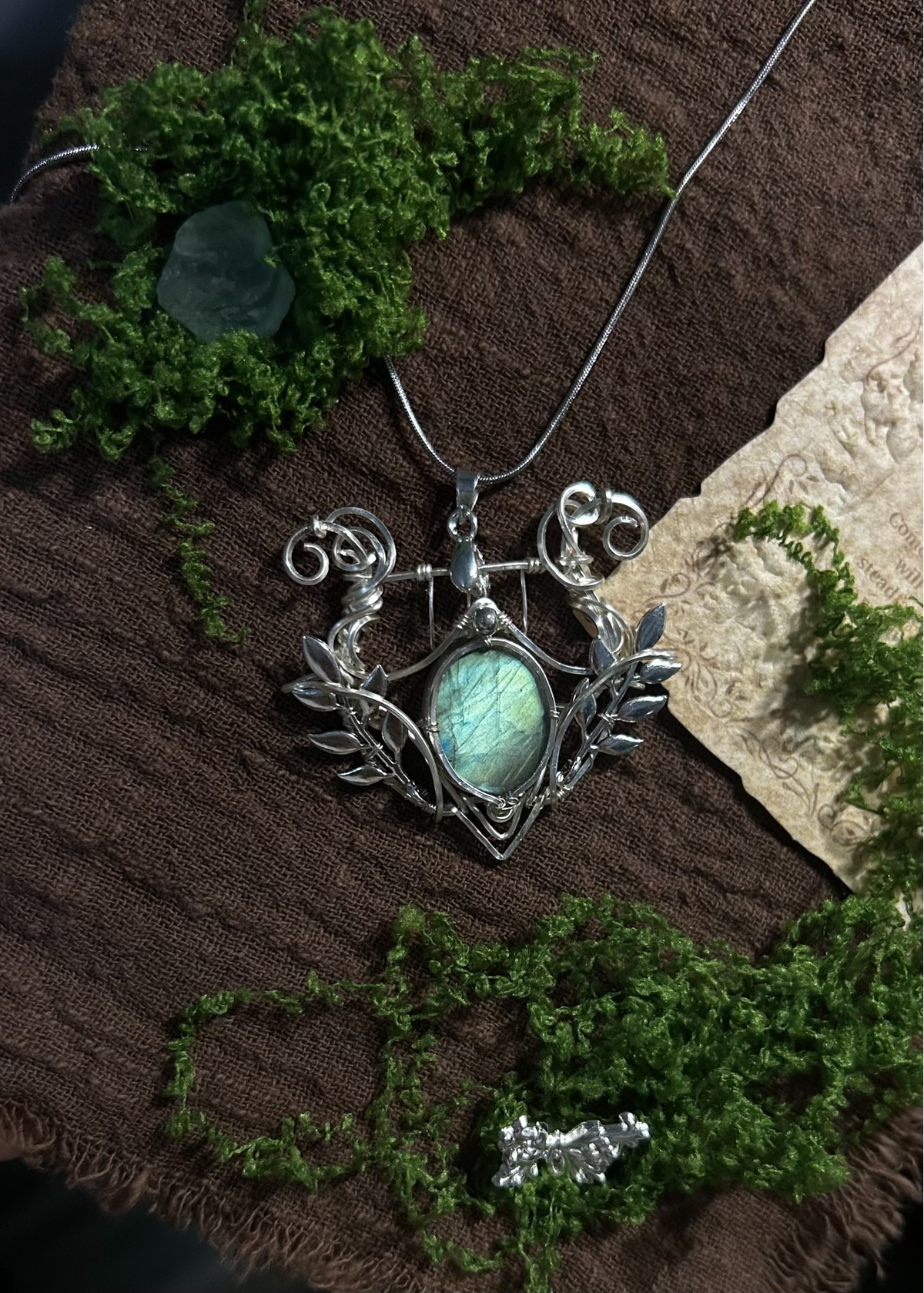 Labradorite Wire Wrapped Lyre Pendant