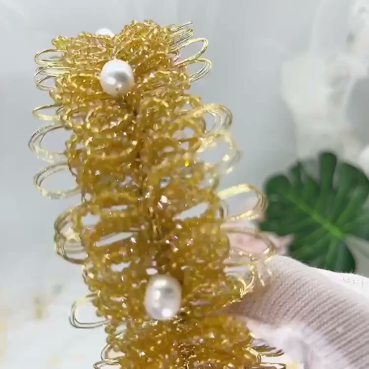 Sunflower Beaded Headband with Pearl Accents
