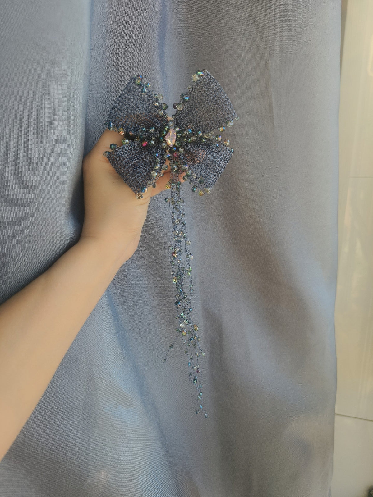 Silver Mesh Bow Hair Clip