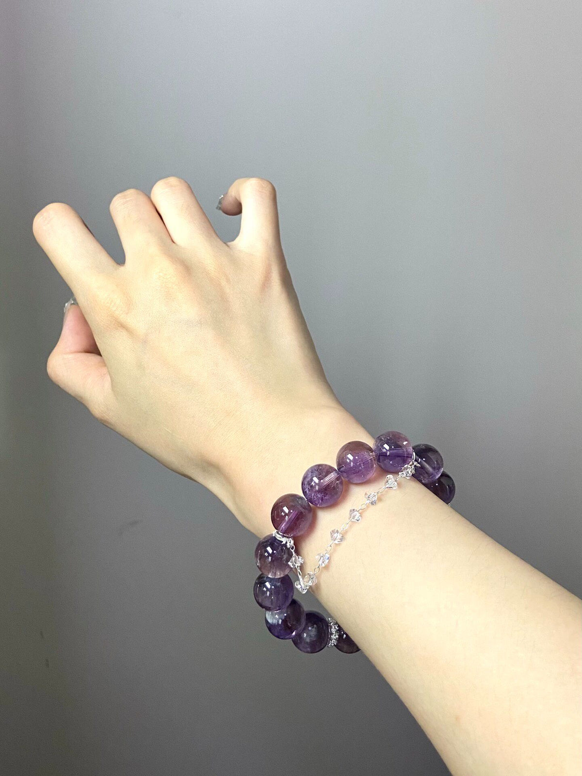 Purple Amethyst Crystal Beaded Bracelet 15cm