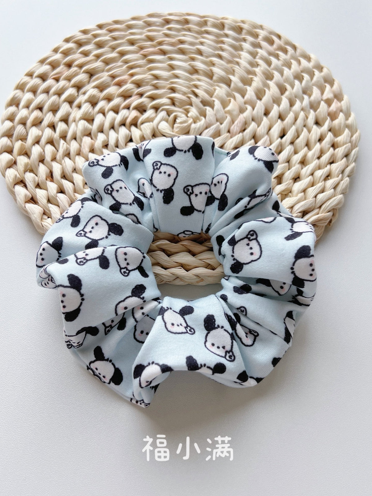 Knitted Cartoon Dog Scrunchie Light Blue