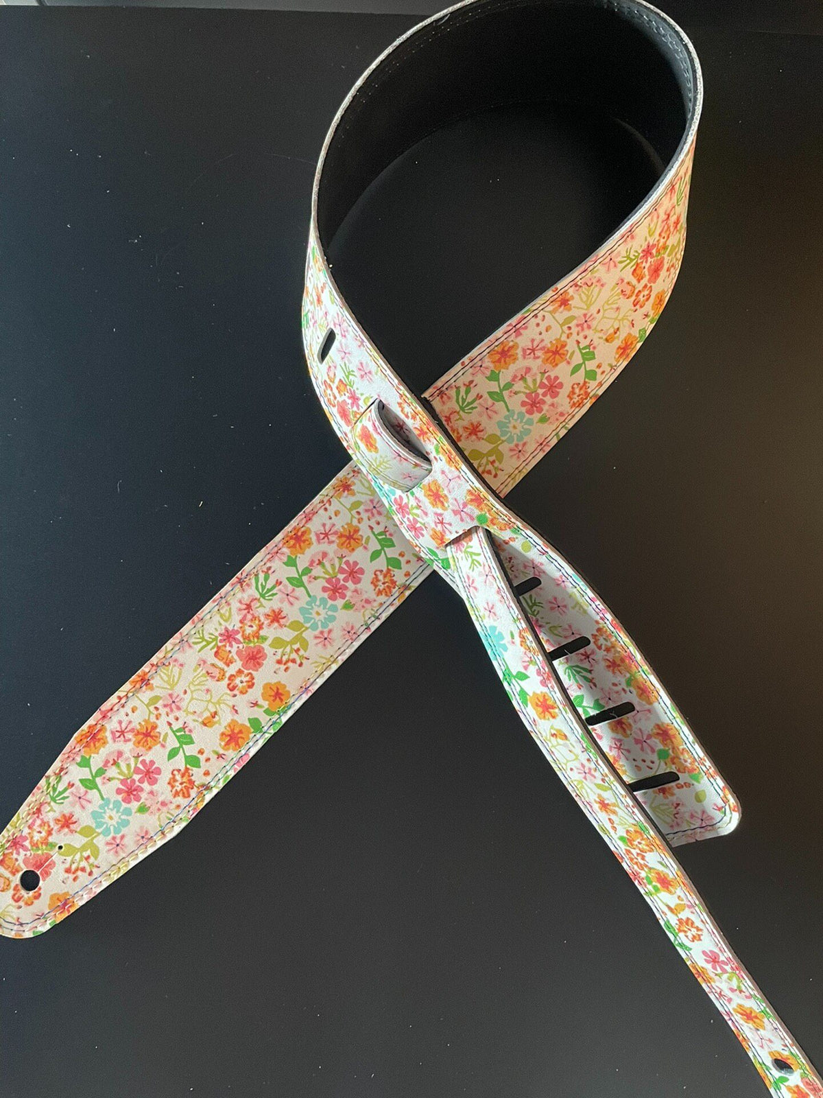 Handmade Cowhide Guitar Strap Floral Print