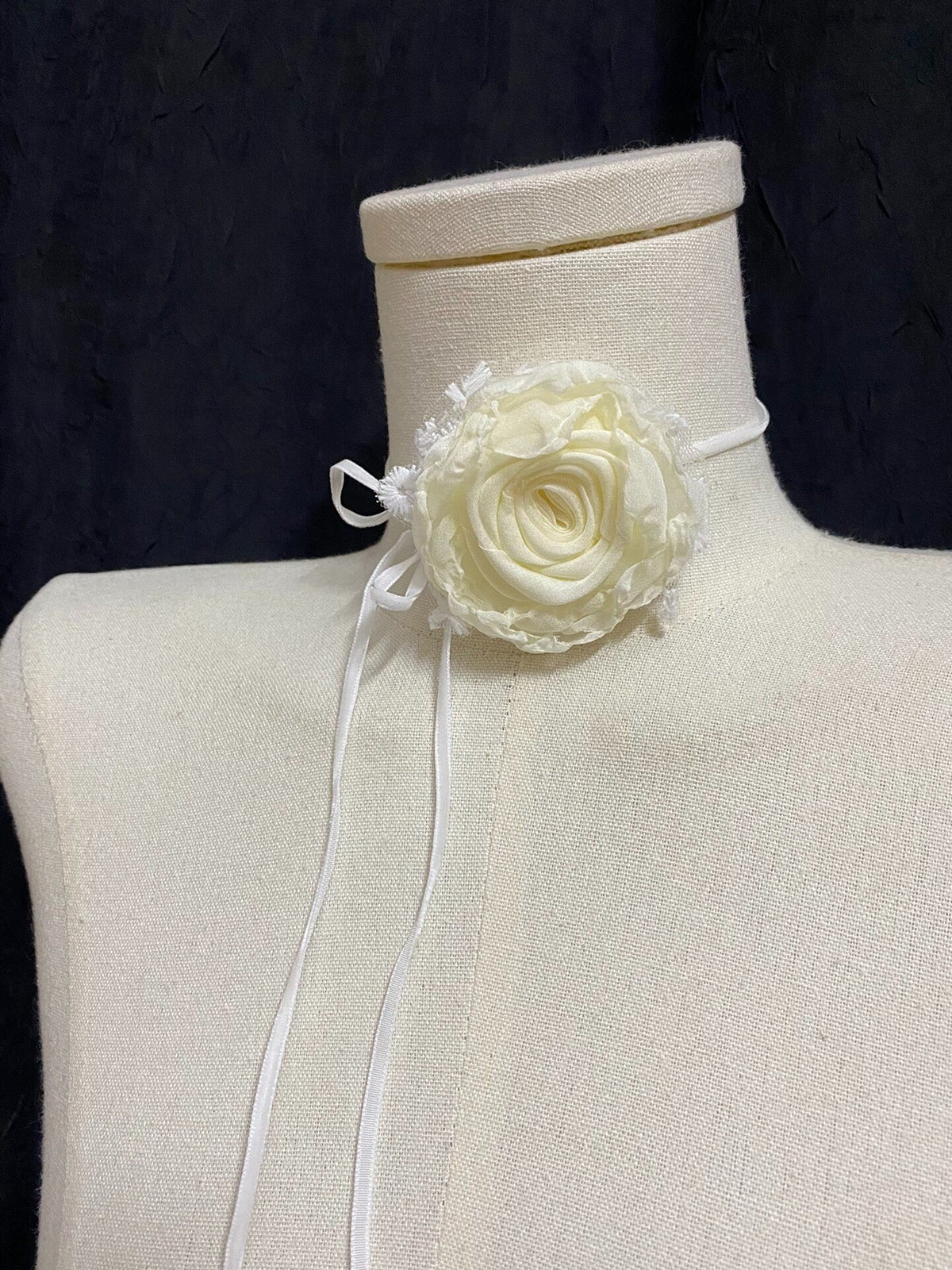 Handmade Ivory Rose Choker Velvet Ribbon