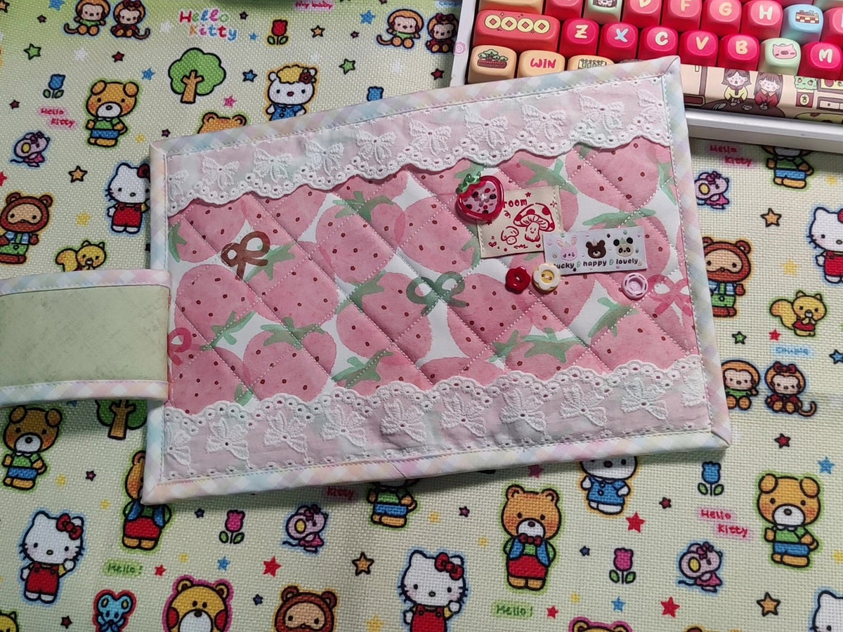 Handmade Quilted Strawberry A6 Notebook Cover