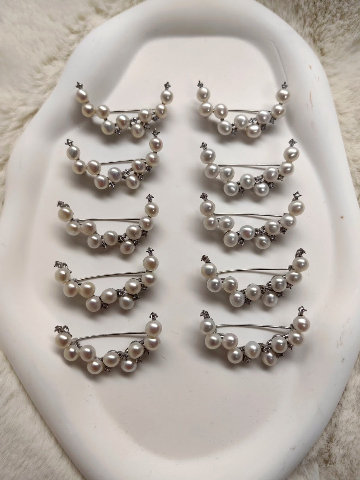 Natural Freshwater Pearl Crescent Brooch