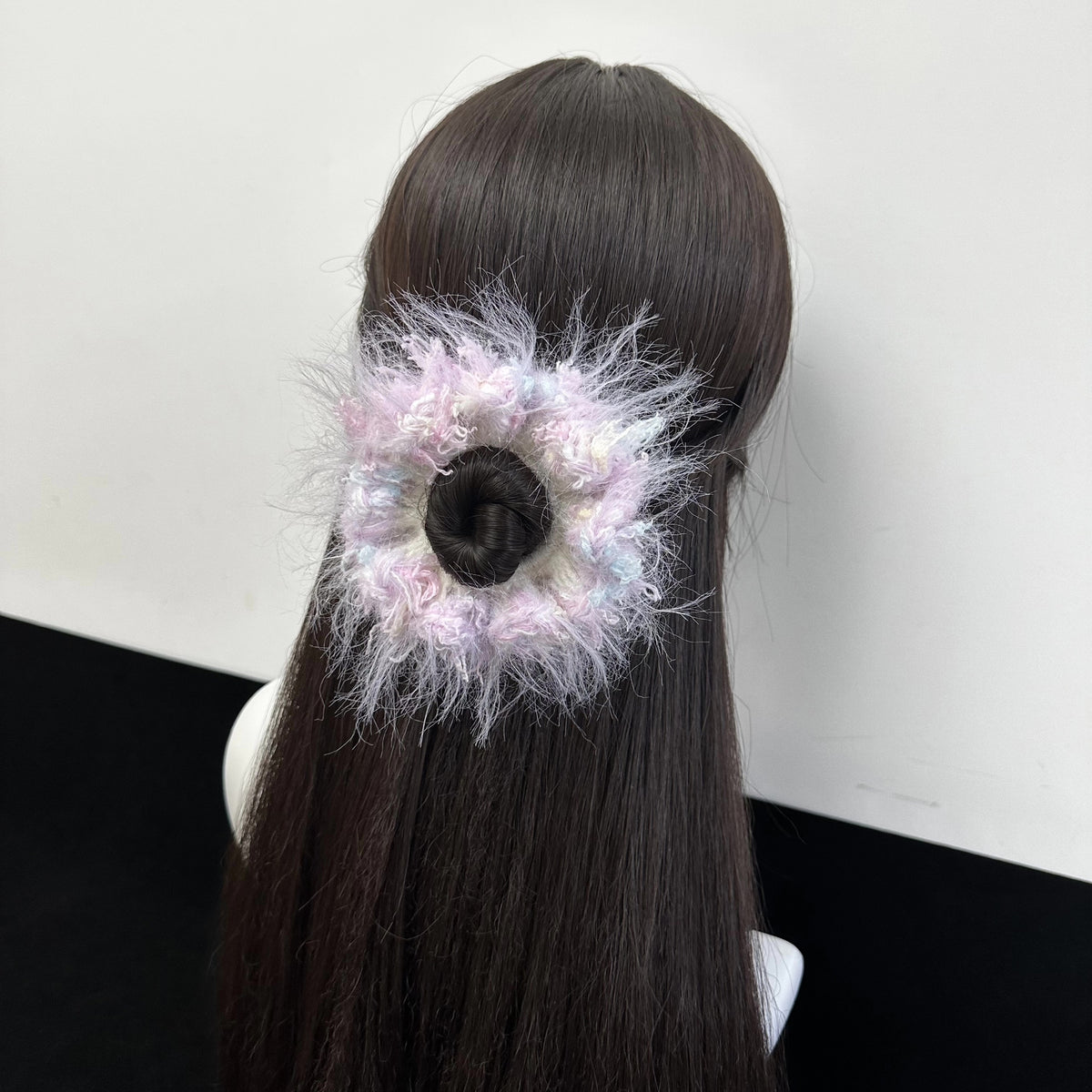 Pastel Fuzzy Yarn Donut Scrunchie