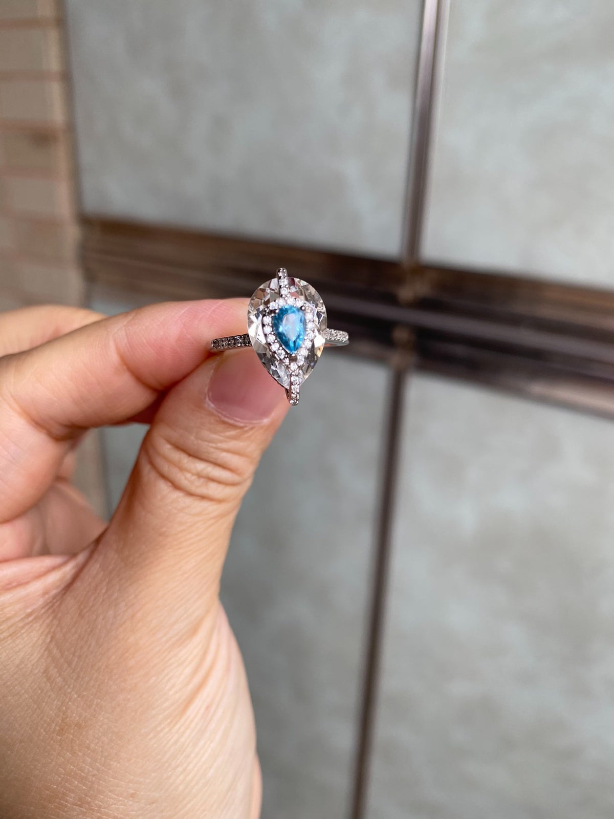 S925 Silver White Crystal Topaz Ring