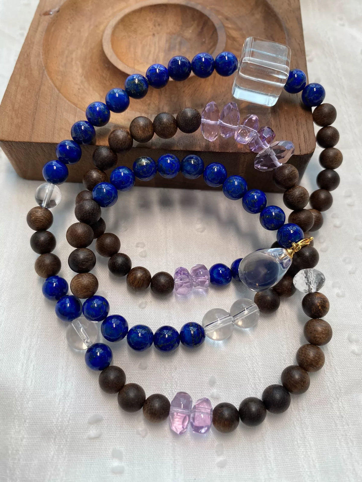 Lapis Lazuli Agarwood Amethyst Triple Wrap Bracelet