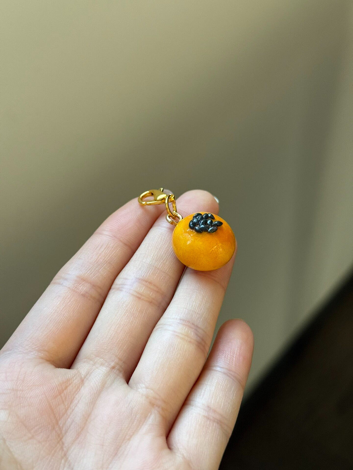 Miniature Tangerine Charm with Gold Clasp