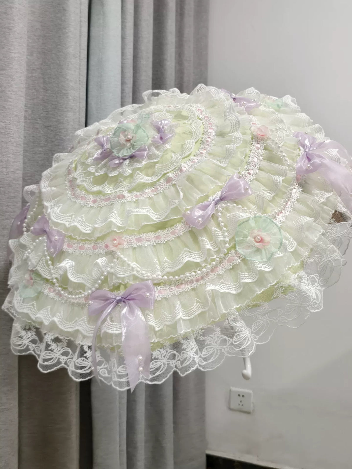 ハンドメイド ミントグリーンとラベンダーのロリータパラソル