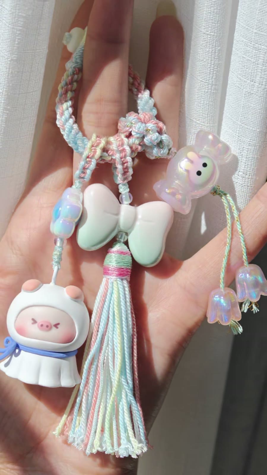 Tibetan Macrame Tassel Pendant Pastel Bag Charm