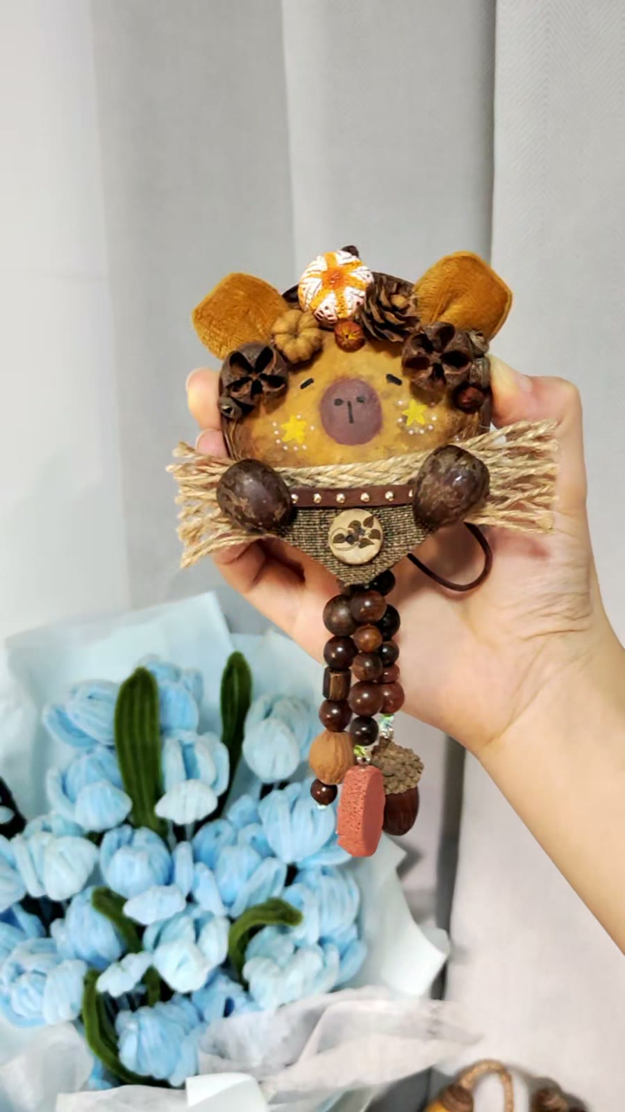 Round Capybara Seed Pod Pendant With Beads