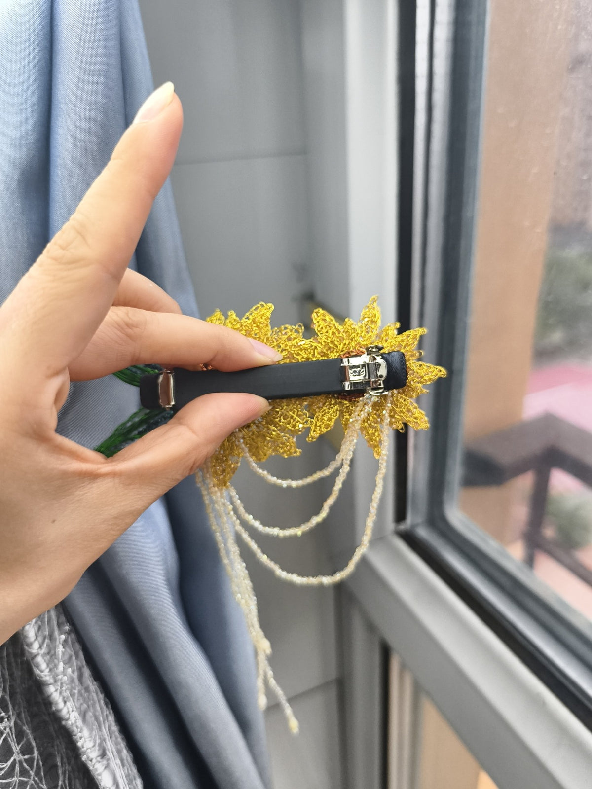 Sunflower Beaded Parallel Barrette Hair Clip