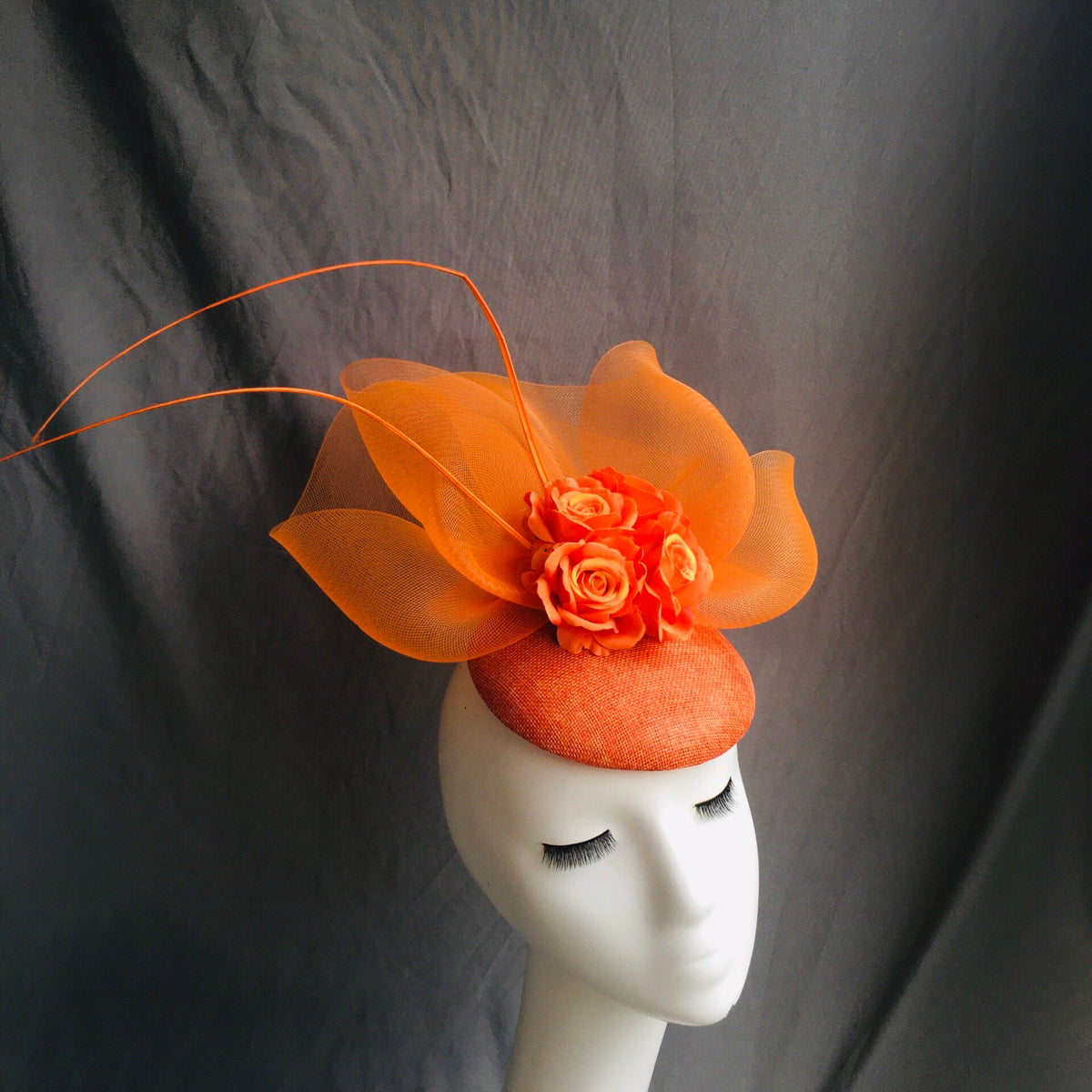 Orange Tulle Fascinator Performance Headpiece