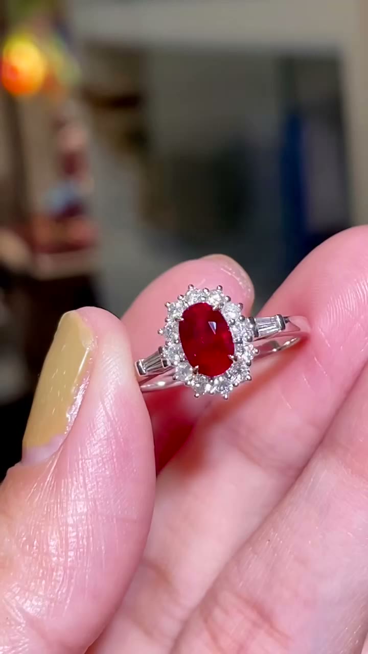 Ruby Halo Ring with Baguette Accents