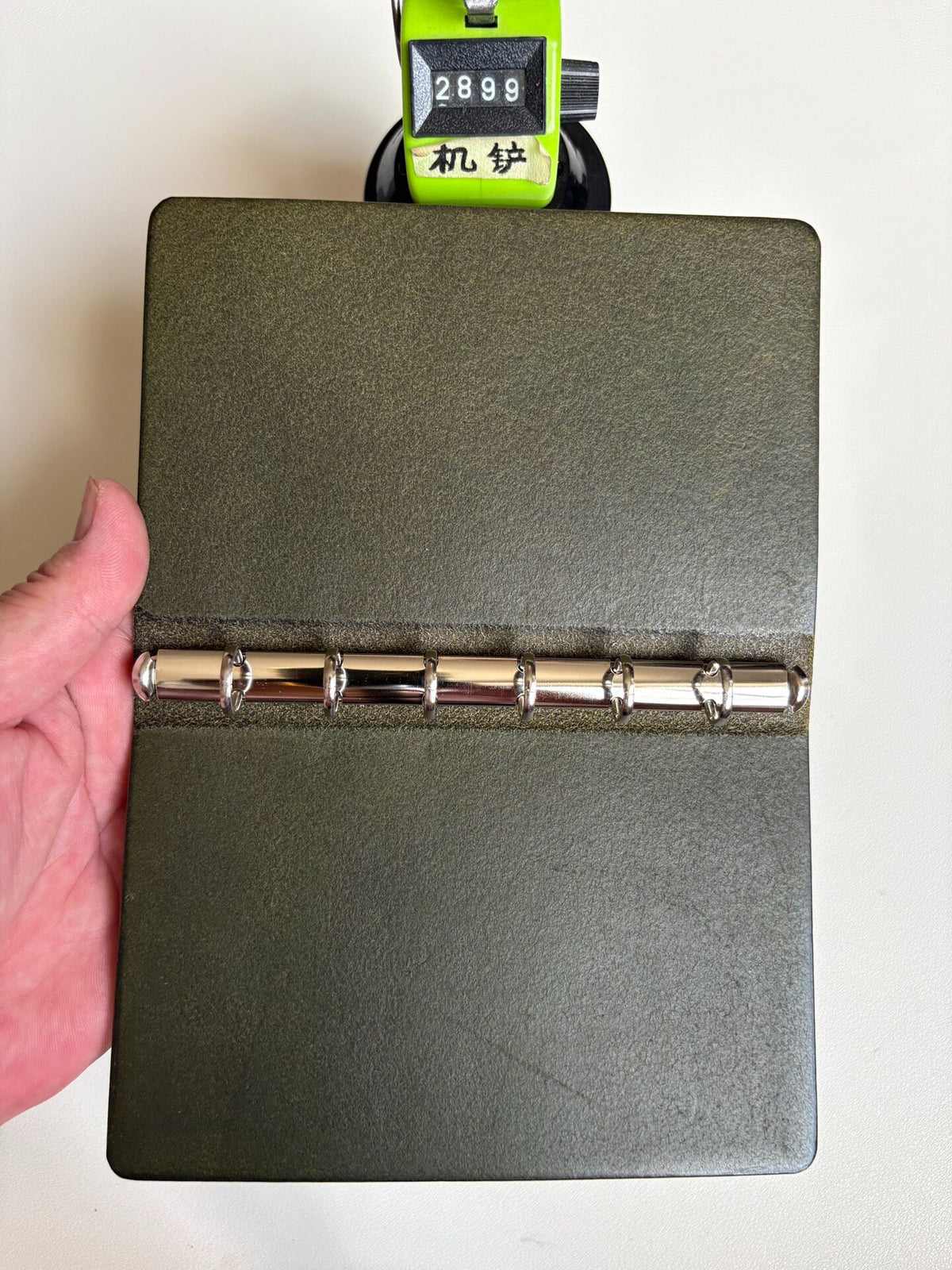 Handmade A7 Ring Binder Olive Leather Notebook