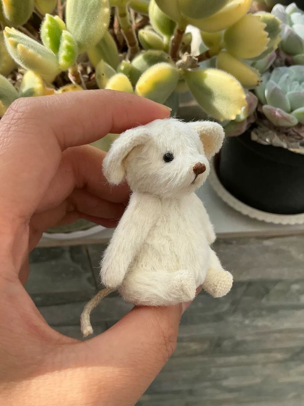 Figura de Peluche de Rato em Miniatura Creme Mohair