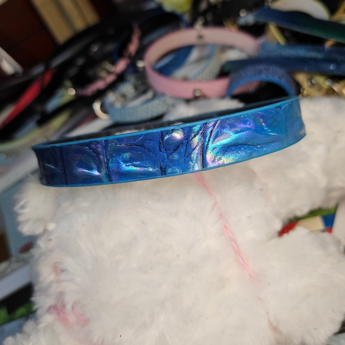 Handmade Iridescent Crocodile Embossed Leather Choker