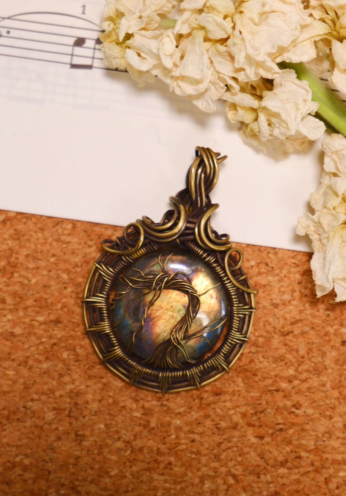 Rainbow Labradorite Wire Wrapped Pendant