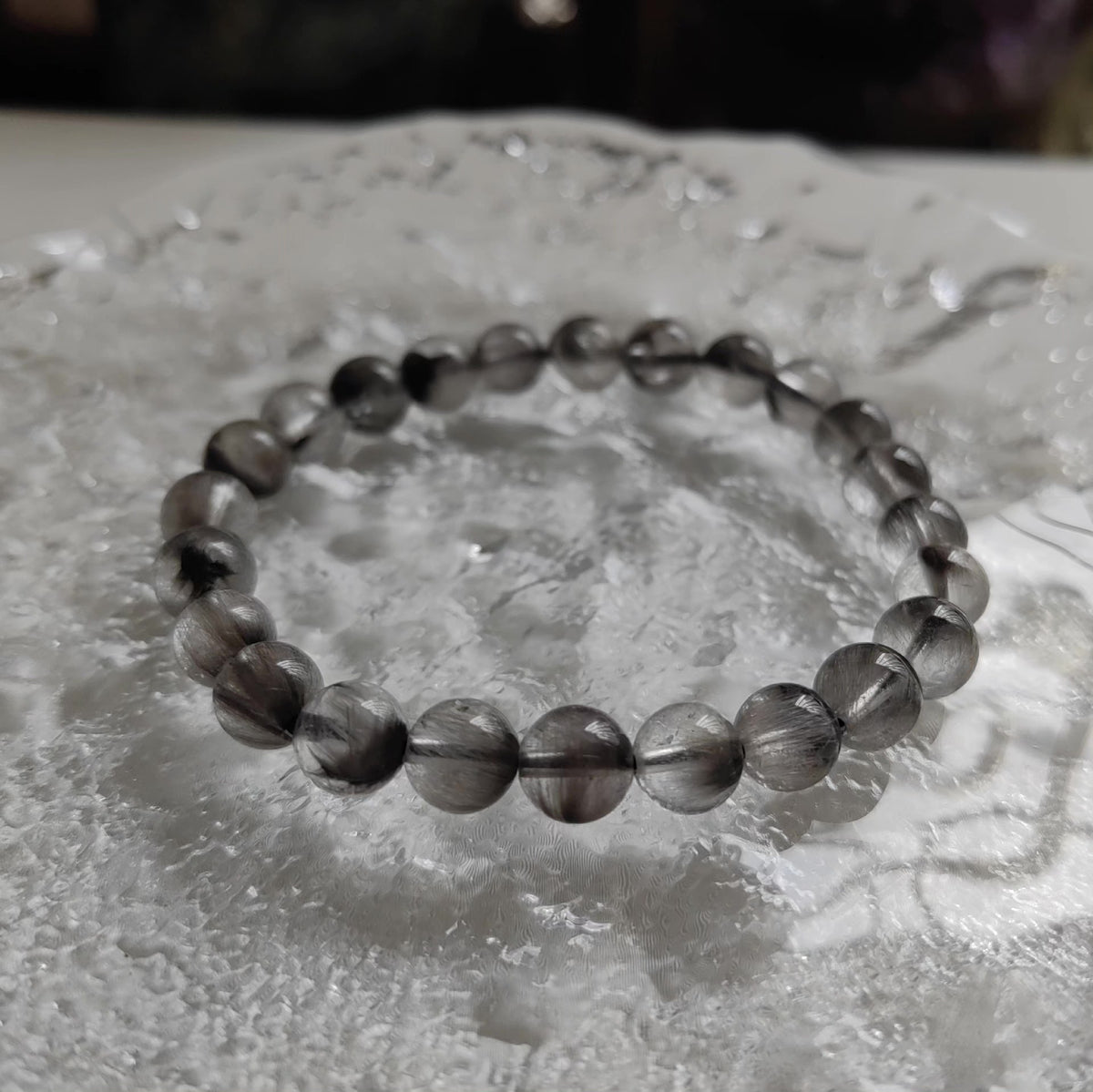 Bracelet de perles de quartz rutilé noir 8mm