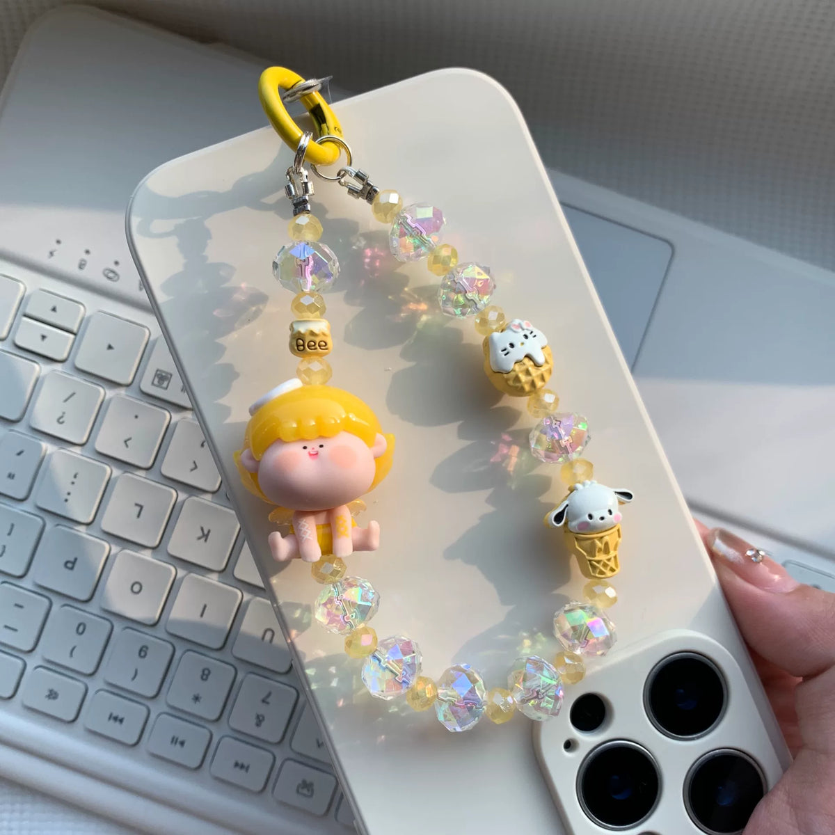 Yellow Carabiner Beaded Phone Charm Keychain