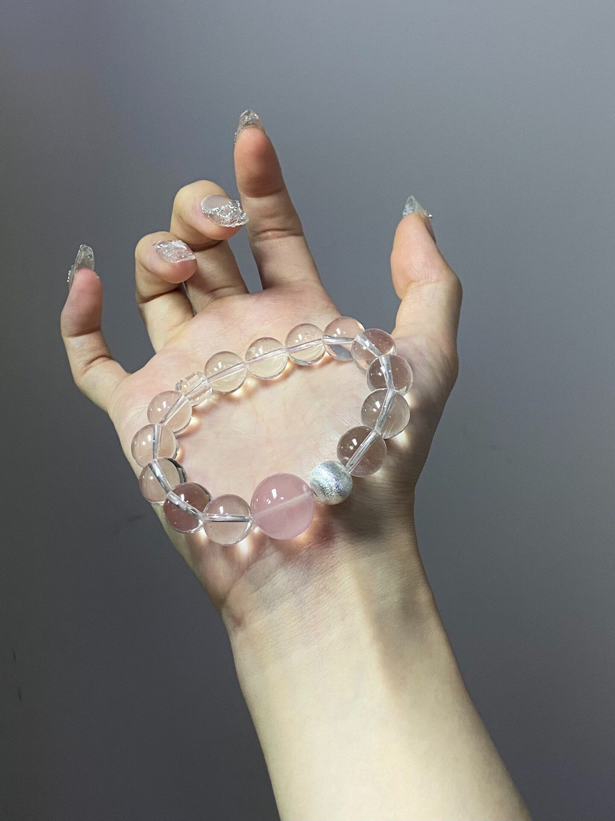 Natural White and Pink Quartz Bracelet