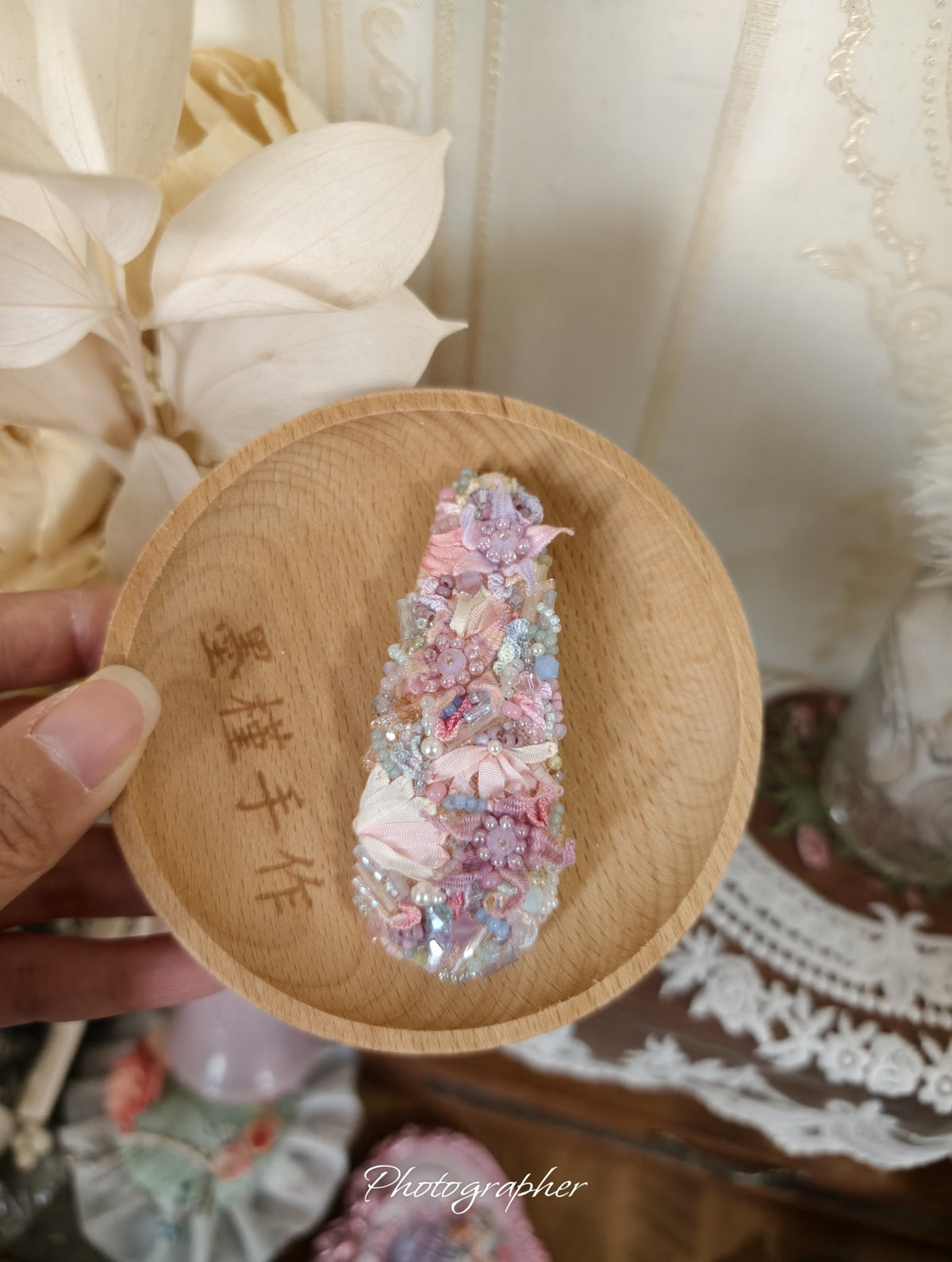 Handmade Beaded Floral Hair Clips