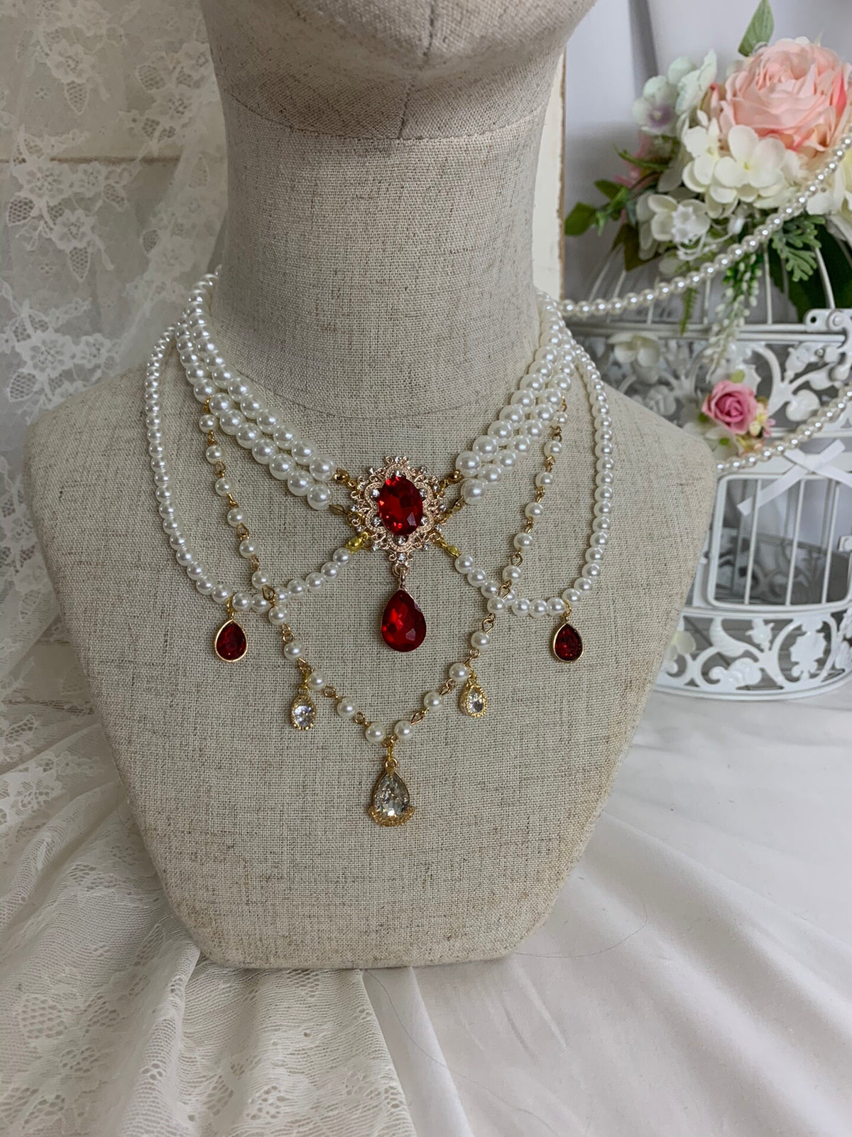 Lolita Vintage Pearl Bib Necklace