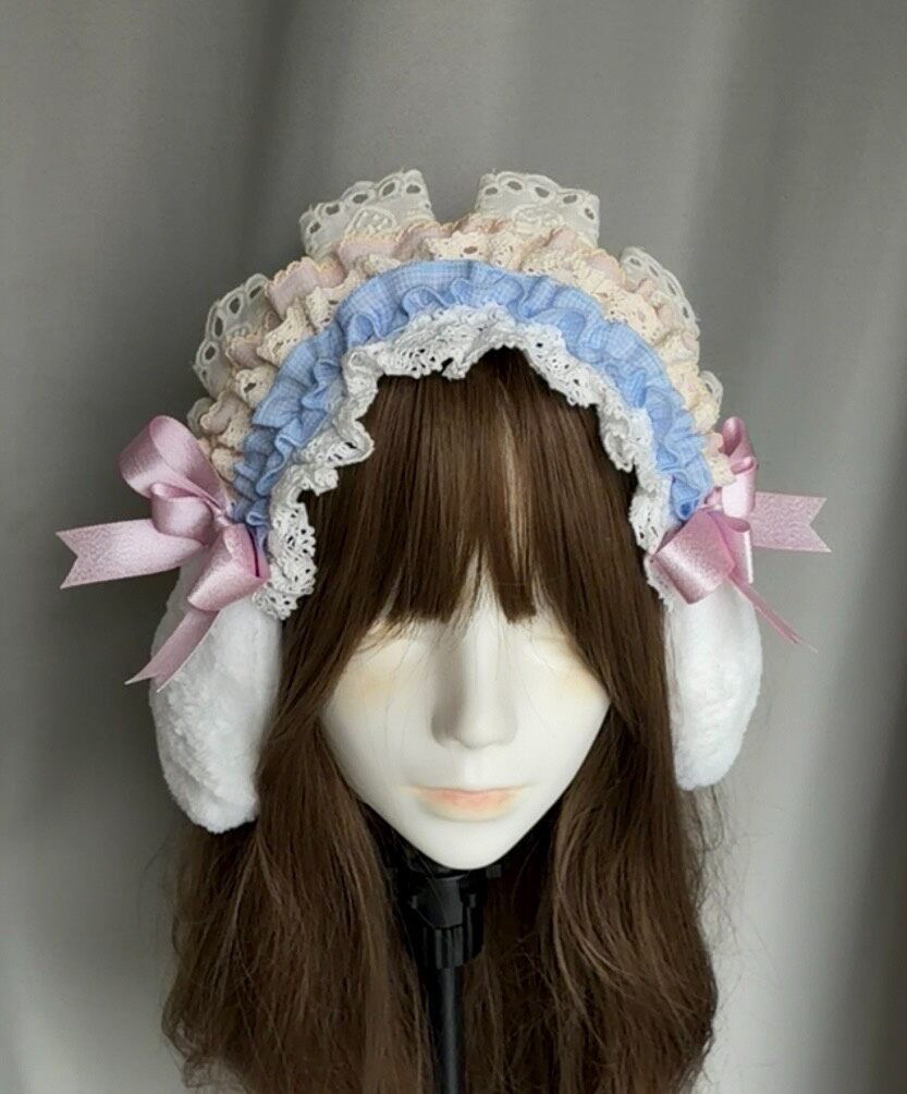 Bandolete Lolita Cupcake com Orelhas de Coelho, Vichy e Renda