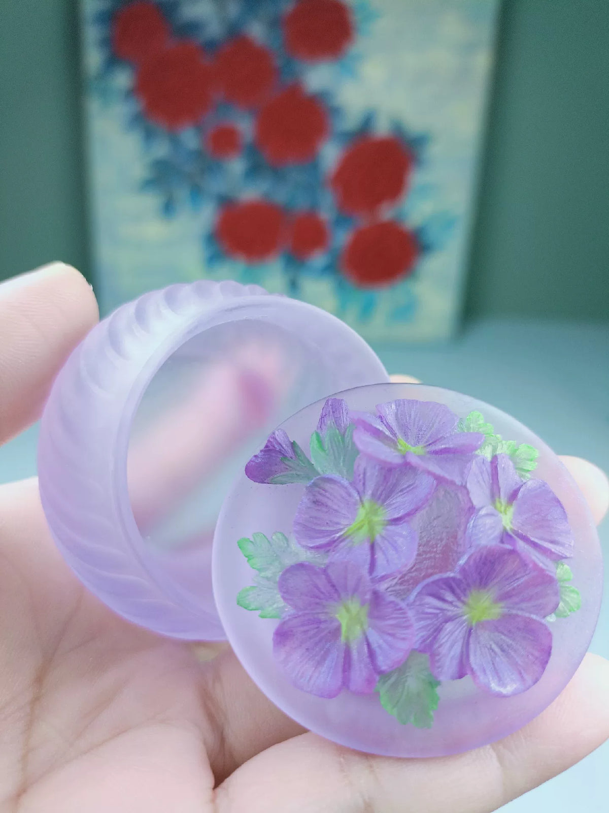 Scatola portaguelli in resina con viola lavanda