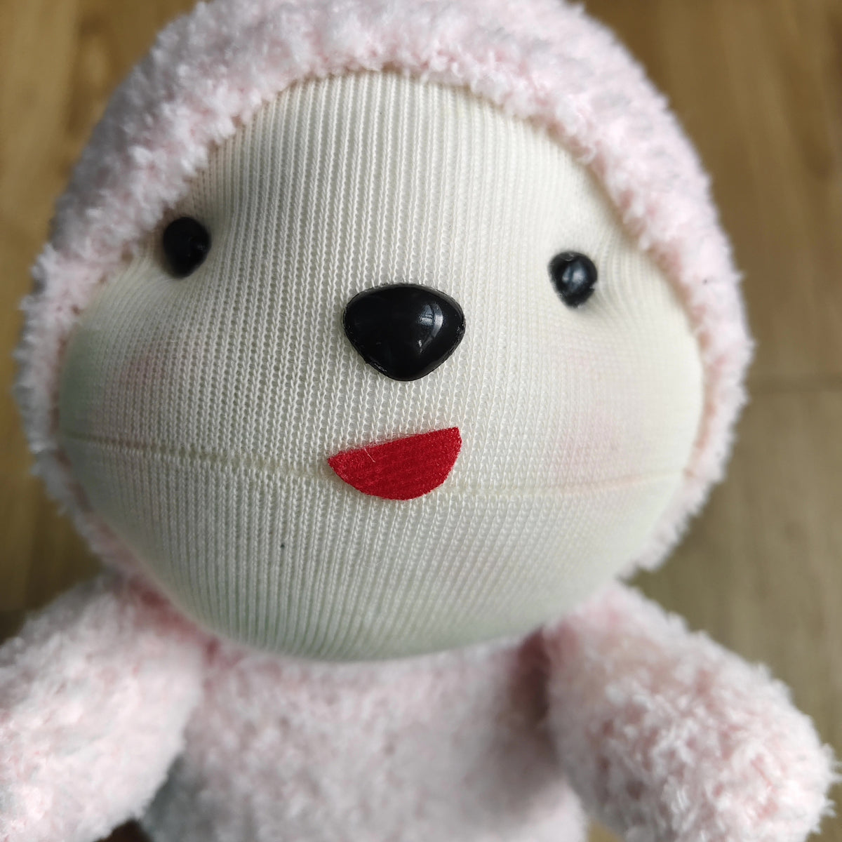 Handgjort rosa strumpmjukdjur 22 cm