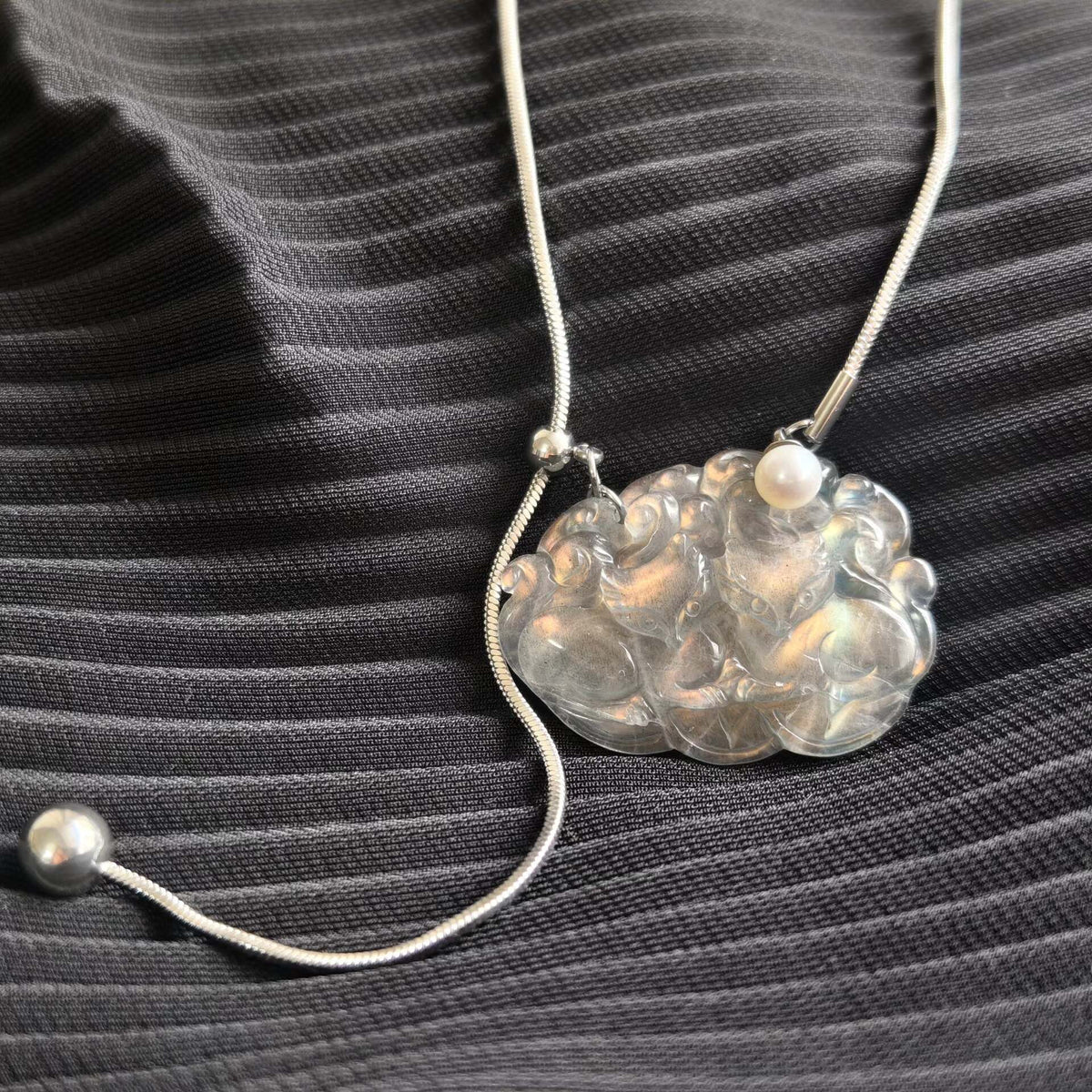 Twin Nine Tailed Fox Pendant Necklace 70cm