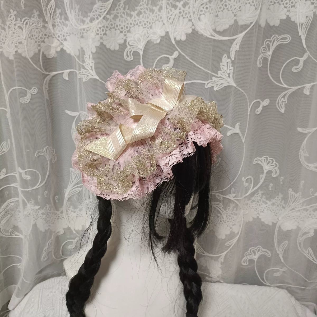ピンクレースのダブルレイヤー ロリタヘッドバンド