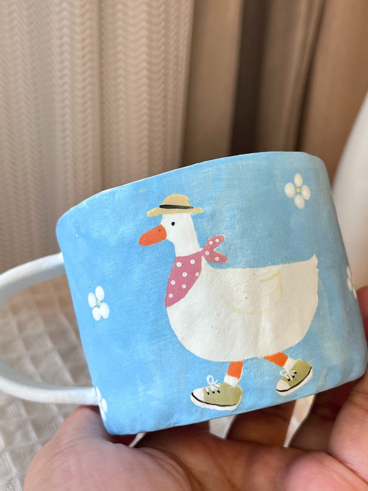 Handmade White Ceramic Duck Mug 226 ml