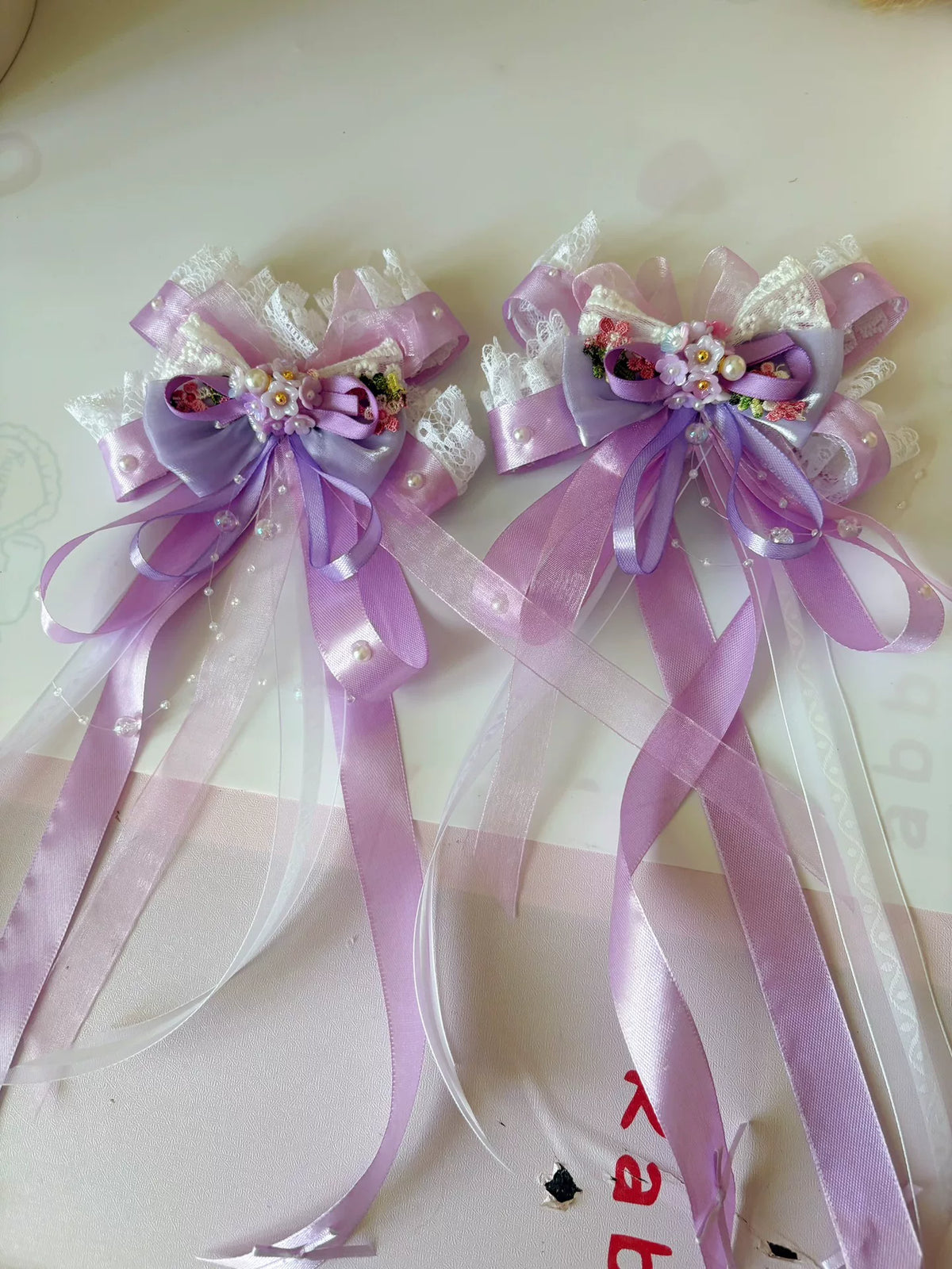 Adornos para el pelo con lazo de satén morado Lolita