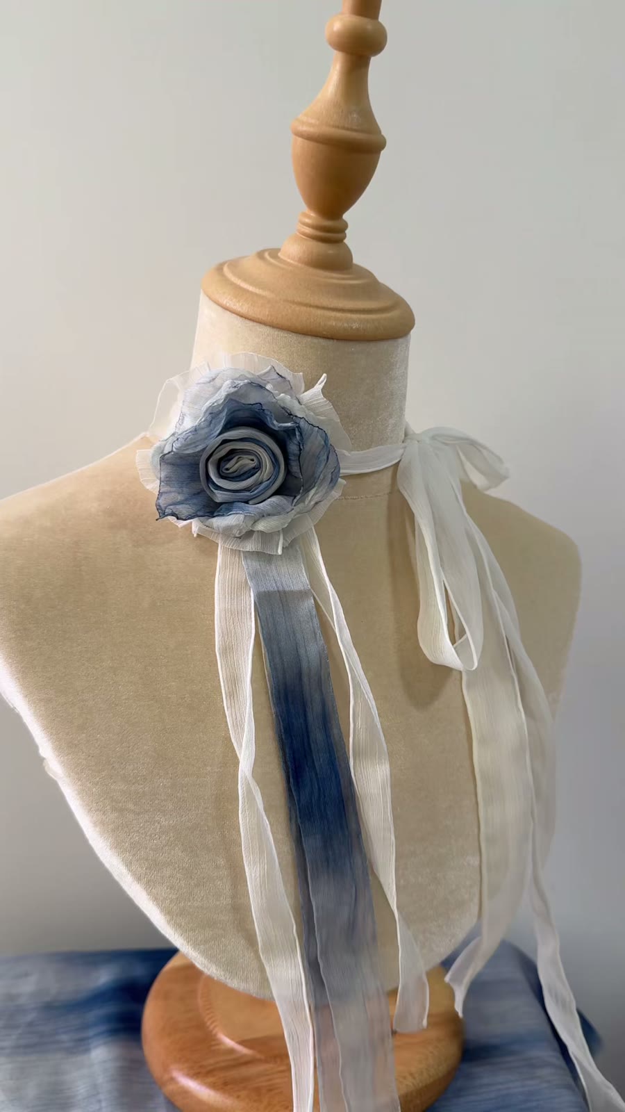 Handcrafted Fabric Rose Choker Ink Wash