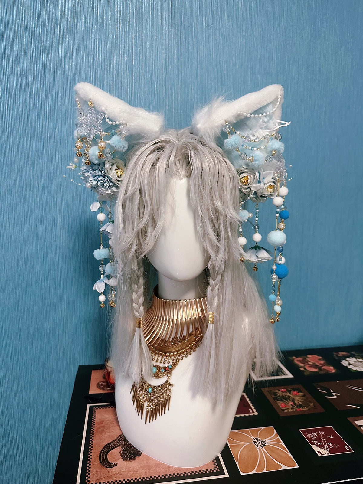 Fox Ear Headpiece with Pearl Trim