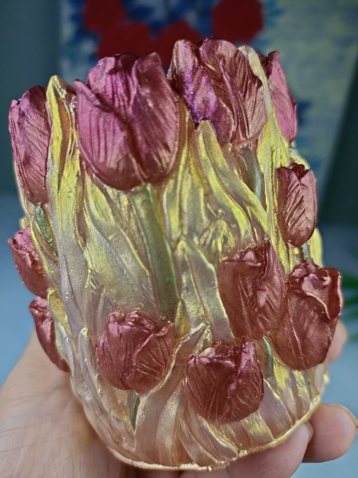 Wijnrode Tulp Penhouder van Hars