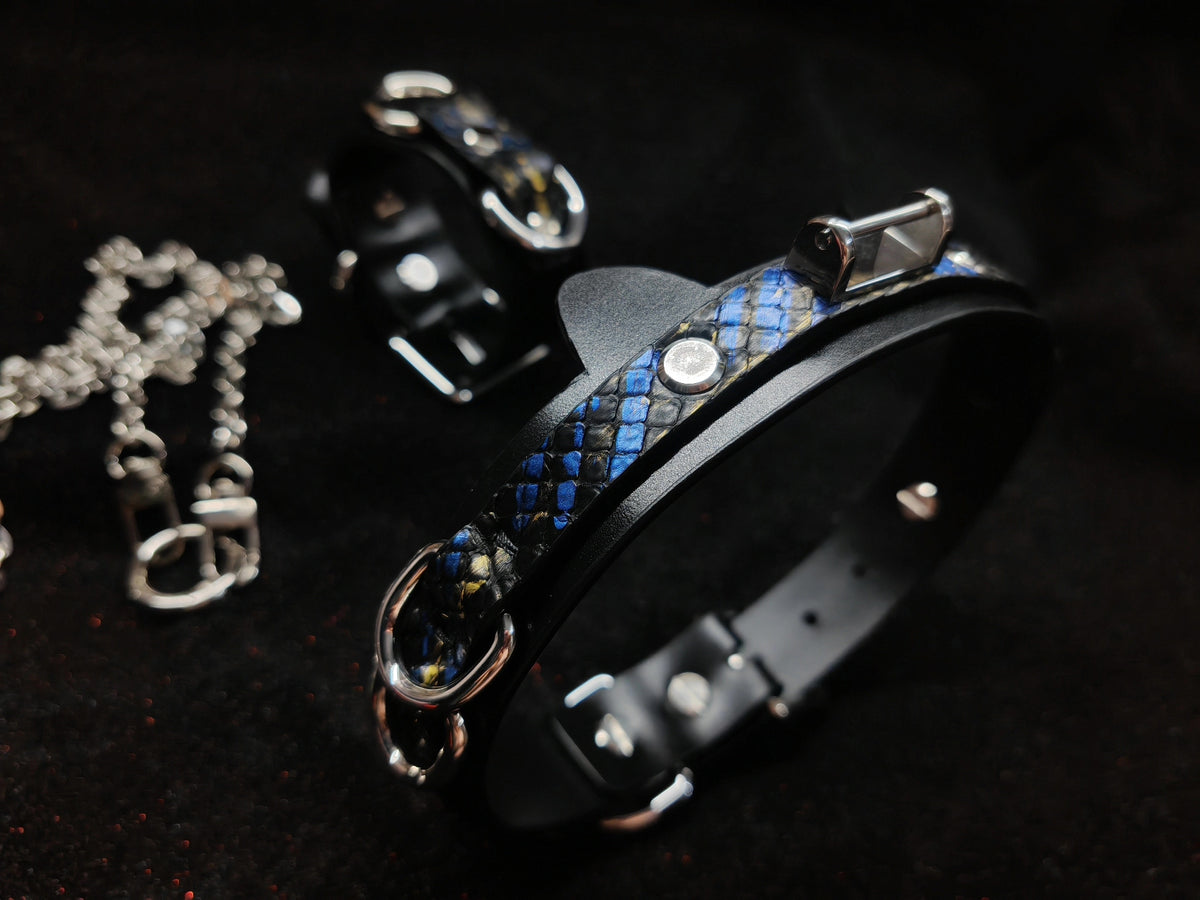 Black Leather Two Tone Pet Collar