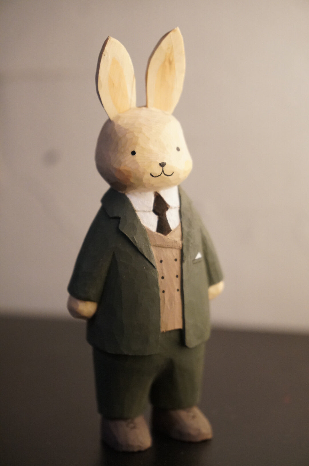 Hand Carved Wooden Rabbit Gentleman Sculpture