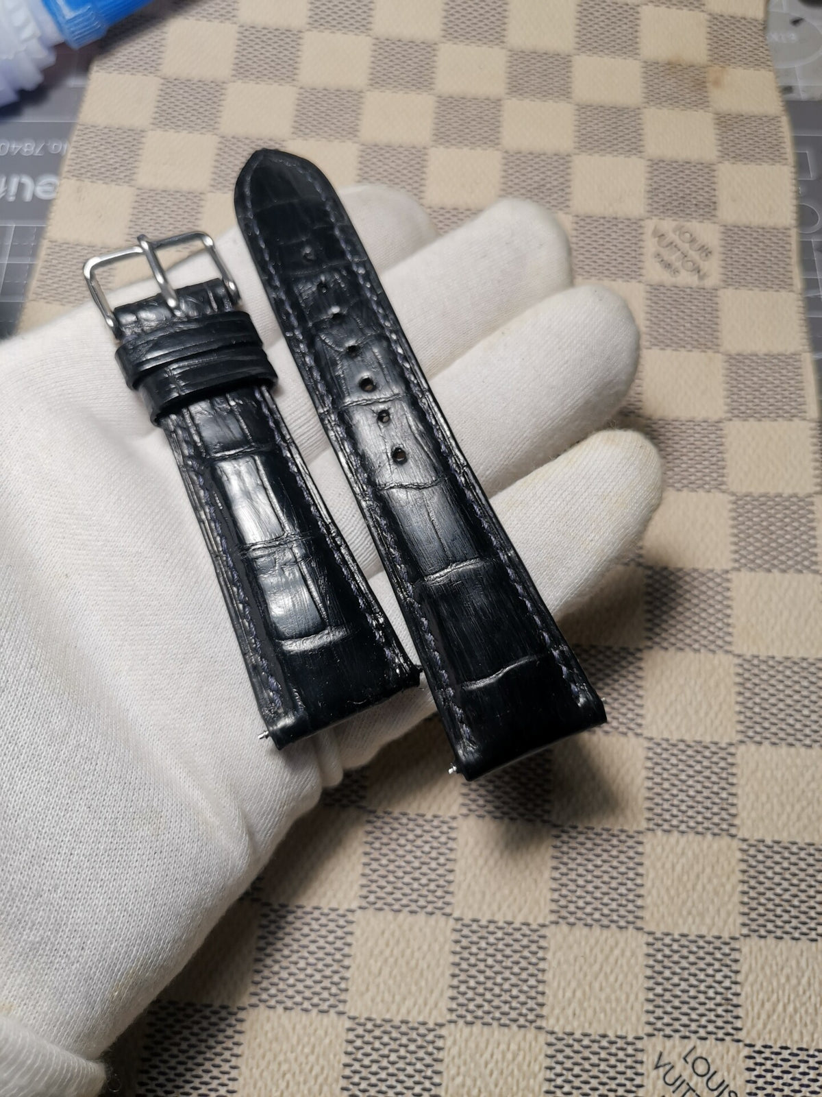 Handcrafted Black Alligator Watch Strap 22mm