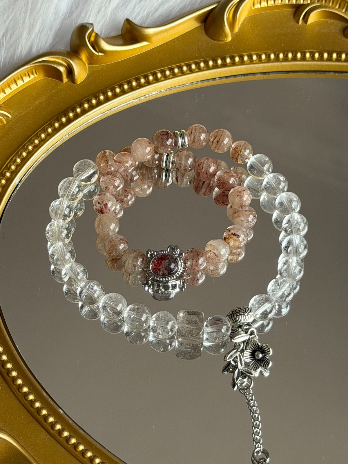 Double Loop Red Phantom Quartz Crystal Bracelet