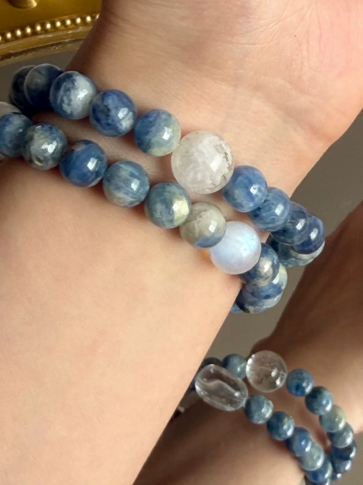 Blauwe Kyaniet Helder Kwarts Maansteen Dubbele Armband