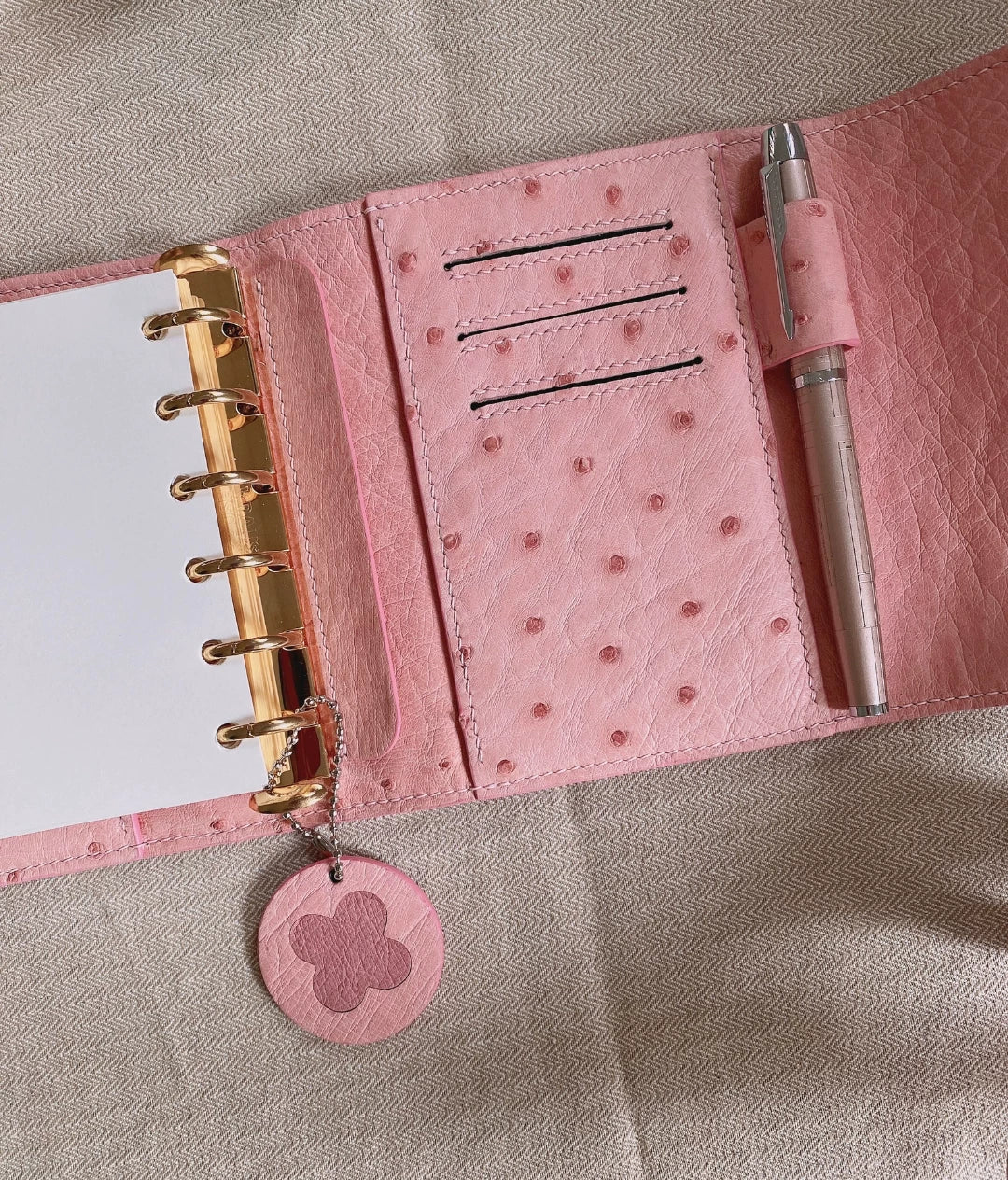 Pink Ostrich Leather Trifold Journal Cover