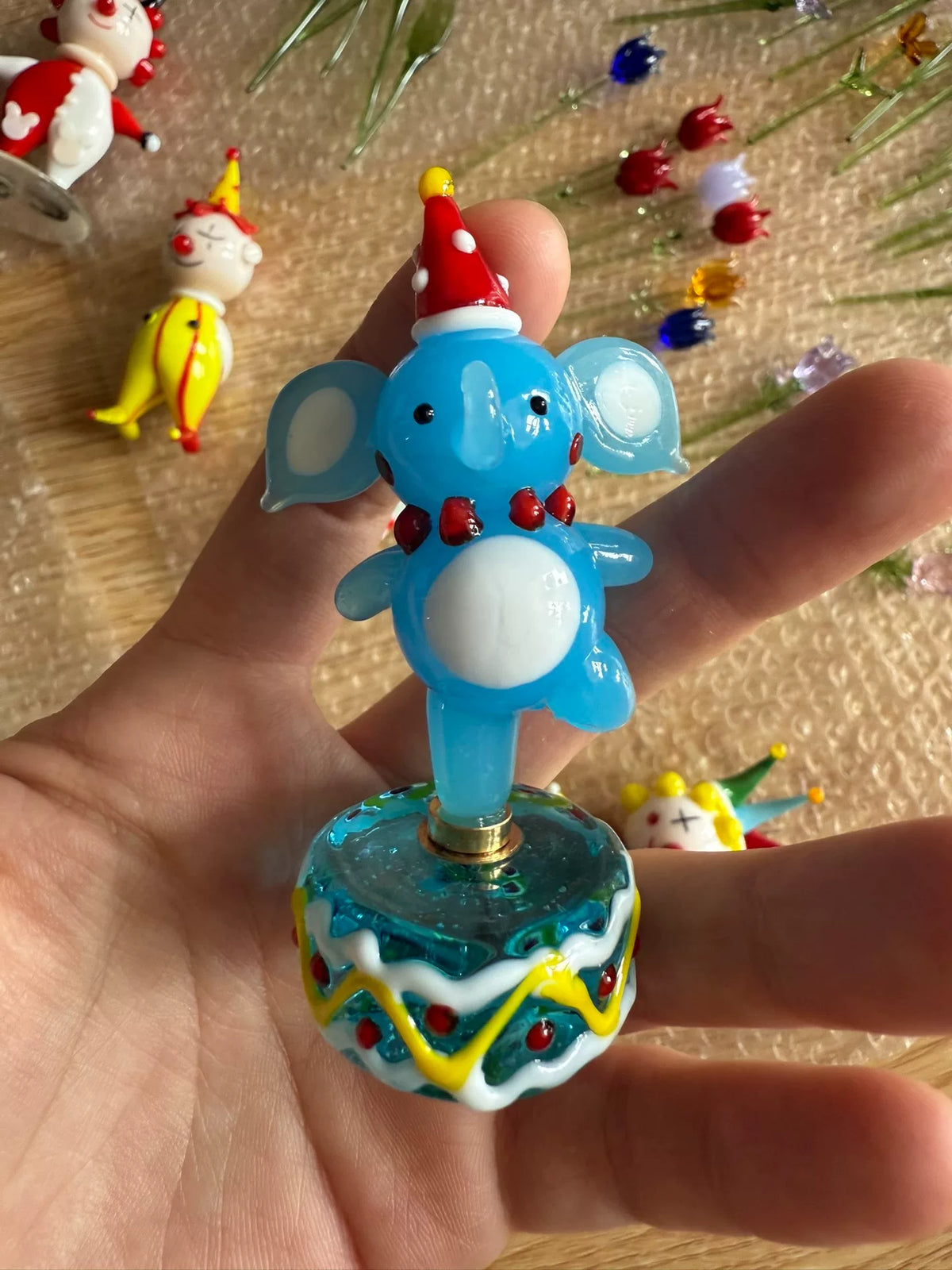 Rotating Blue Glass Elephant Desk Figurine